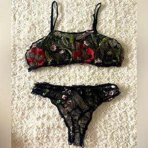 NWOT Sheer Floral Embroidered Bra & Undies Cottagecore Wedding Lingerie Sz XL